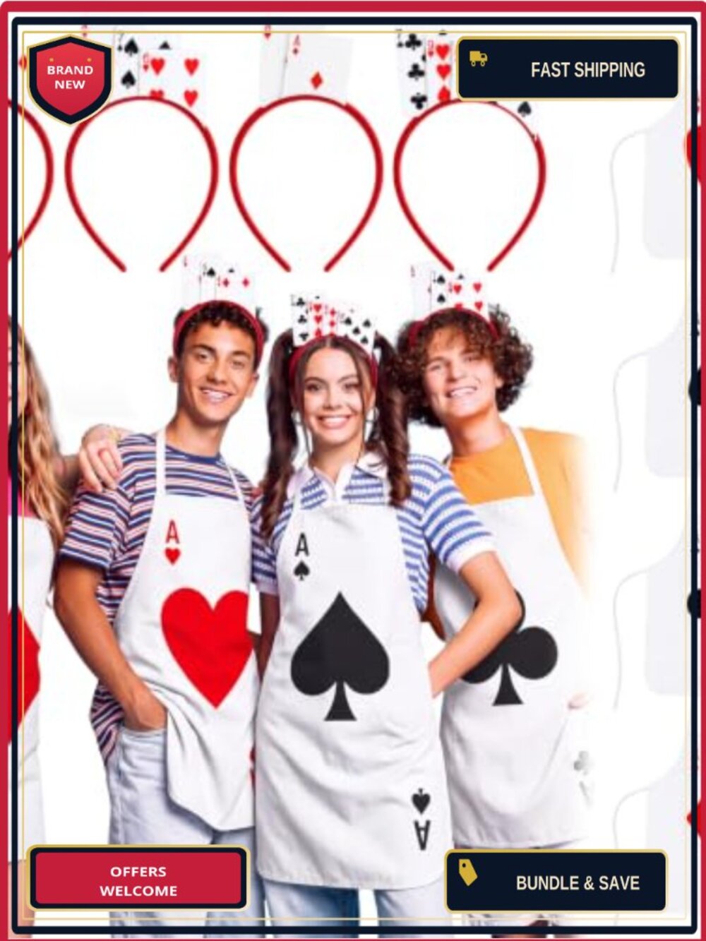 8 Pc Halloween Playing Card Apron and Felt Headband Costume Set